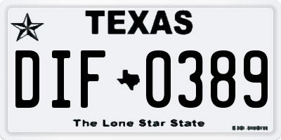 TX license plate DIF0389