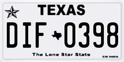 TX license plate DIF0398