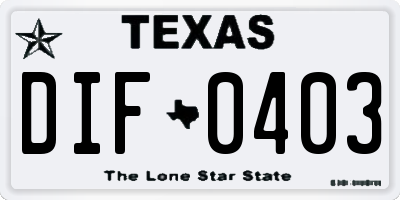 TX license plate DIF0403