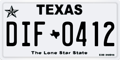 TX license plate DIF0412
