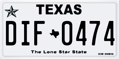 TX license plate DIF0474