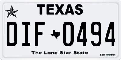 TX license plate DIF0494