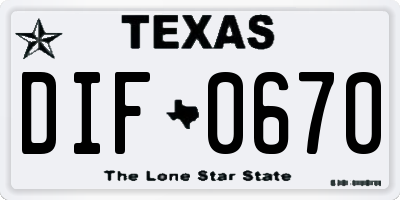 TX license plate DIF0670