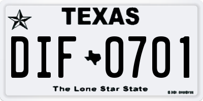TX license plate DIF0701