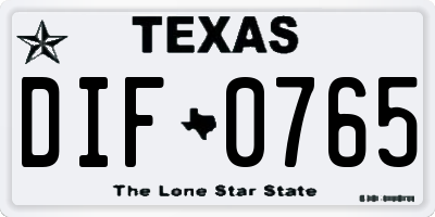 TX license plate DIF0765
