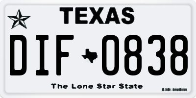 TX license plate DIF0838