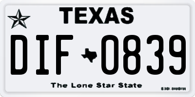 TX license plate DIF0839