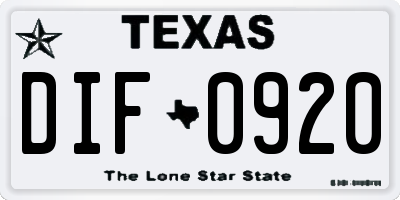 TX license plate DIF0920