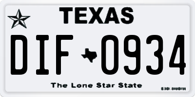 TX license plate DIF0934