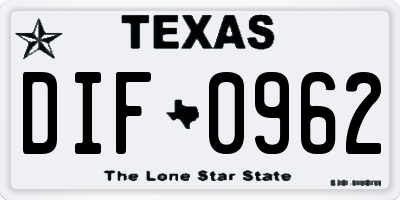 TX license plate DIF0962