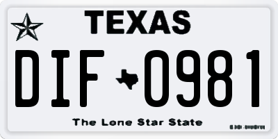 TX license plate DIF0981