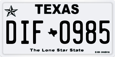 TX license plate DIF0985
