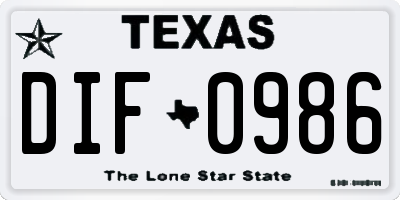 TX license plate DIF0986
