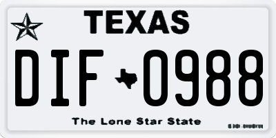 TX license plate DIF0988