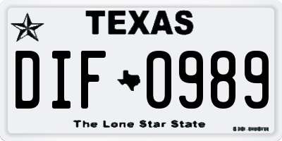 TX license plate DIF0989