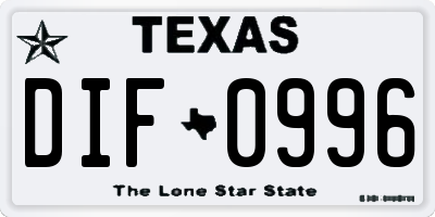 TX license plate DIF0996