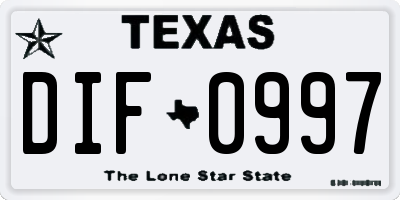 TX license plate DIF0997