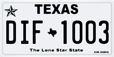 TX license plate DIF1003