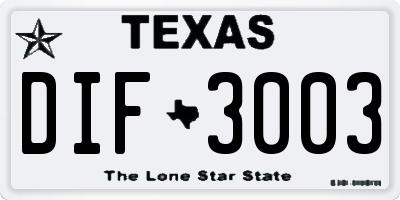 TX license plate DIF3003