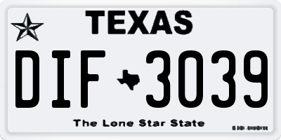 TX license plate DIF3039