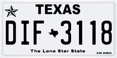 TX license plate DIF3118