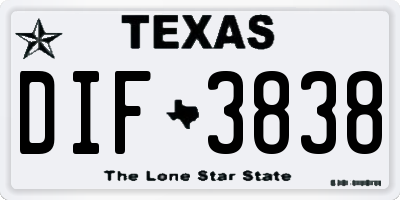 TX license plate DIF3838