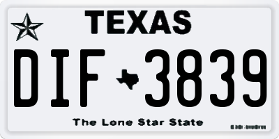 TX license plate DIF3839