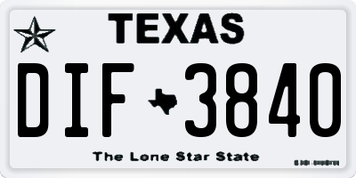TX license plate DIF3840