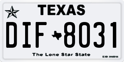 TX license plate DIF8031