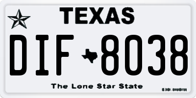 TX license plate DIF8038