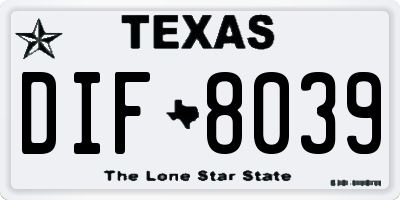 TX license plate DIF8039