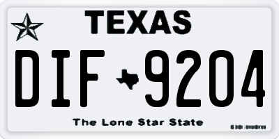 TX license plate DIF9204