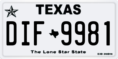 TX license plate DIF9981