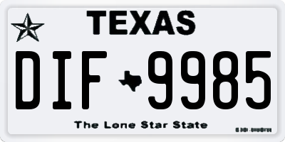 TX license plate DIF9985