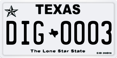 TX license plate DIG0003