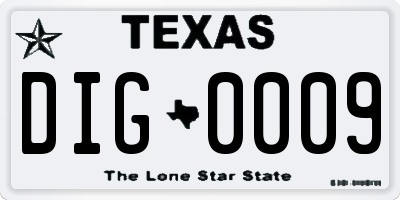 TX license plate DIG0009