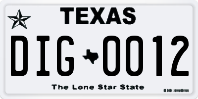 TX license plate DIG0012