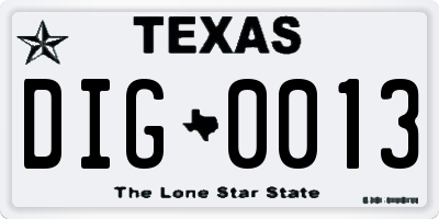 TX license plate DIG0013