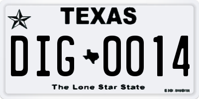 TX license plate DIG0014
