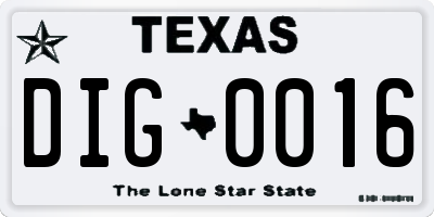 TX license plate DIG0016