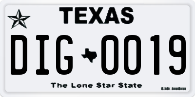 TX license plate DIG0019