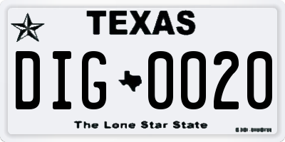 TX license plate DIG0020