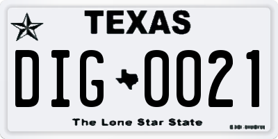 TX license plate DIG0021