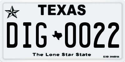 TX license plate DIG0022