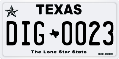 TX license plate DIG0023