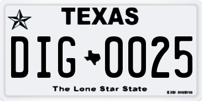 TX license plate DIG0025