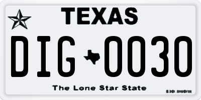 TX license plate DIG0030