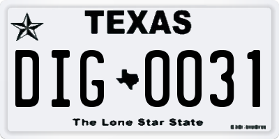 TX license plate DIG0031