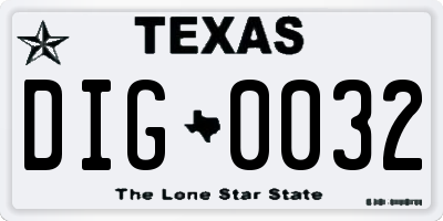 TX license plate DIG0032