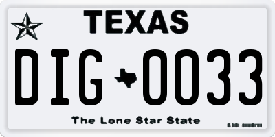 TX license plate DIG0033